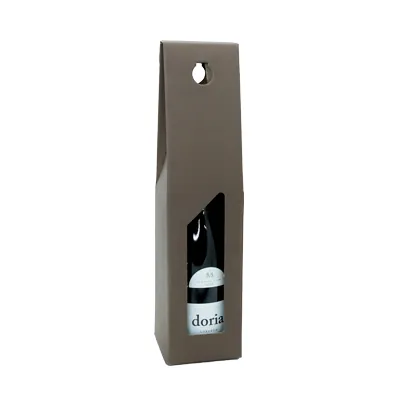 Coffret bouteille de vin avec poignée et fenêtre - 1 bouteille - marron - 9 x 9 x 38 cm - Paquet de 50 - Coffrets pour bouteilles de vin, Boîtes pour bouteilles de vin-1