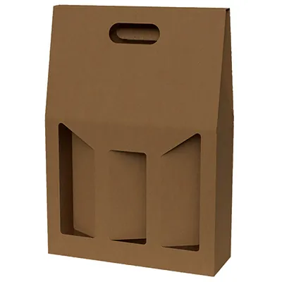 Coffret bouteille de vin avec poignée et fenêtre - 3 bouteilles - marron - 27 x 9 x 38 cm - Paquet de 20 - Coffrets pour bouteilles de vin, Boîtes pour bouteilles de vin