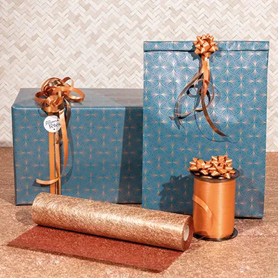 Papier cadeau bleu pétrole / cuivre Wendy 70cmx50m 60g/m² - Papier cadeaux couchés à motifs-2