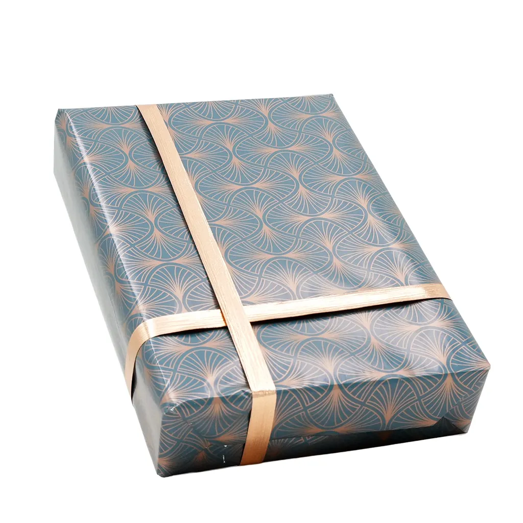 Papier cadeau bleu pétrole / cuivre Wendy 70cmx50m 60g/m² - Papier cadeaux couchés à motifs-4