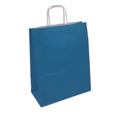 Sac kraft bleu wendy à poignées torsadées 19+8x23,5cm 90g/m² (x50) - Sacs kraft couleur poignées torsadées