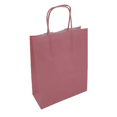 Sac kraft rose poudré à poignées torsadées 19+8x23,5cm 90g/m² (x50) - Sacs kraft couleur poignées torsadées