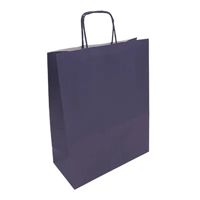 Sac kraft blue navy à poignées torsadées 19+8x23,5cm 90g/m² (x50) - Sacs kraft couleur poignées torsadées
