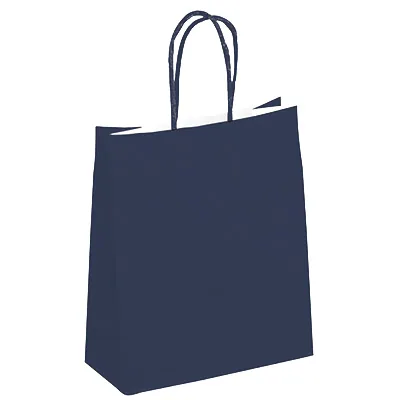 Sac kraft blue navy à poignées torsadées 36+13x44,5cm 90g/m² (x50) - Sacs kraft couleur poignées torsadées