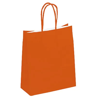 Sac kraft orange à poignées torsadées 36+13x44,5cm 90g/m² (x50) - Sacs kraft couleur poignées torsadées