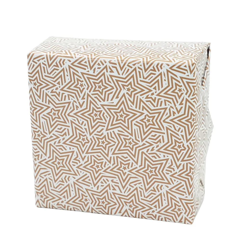 Papier cadeau couché blanc origami étoiles cuivre 70 cm x 100 m 70 g/m² – le rouleau - Papier cadeaux couchés à motifs-3