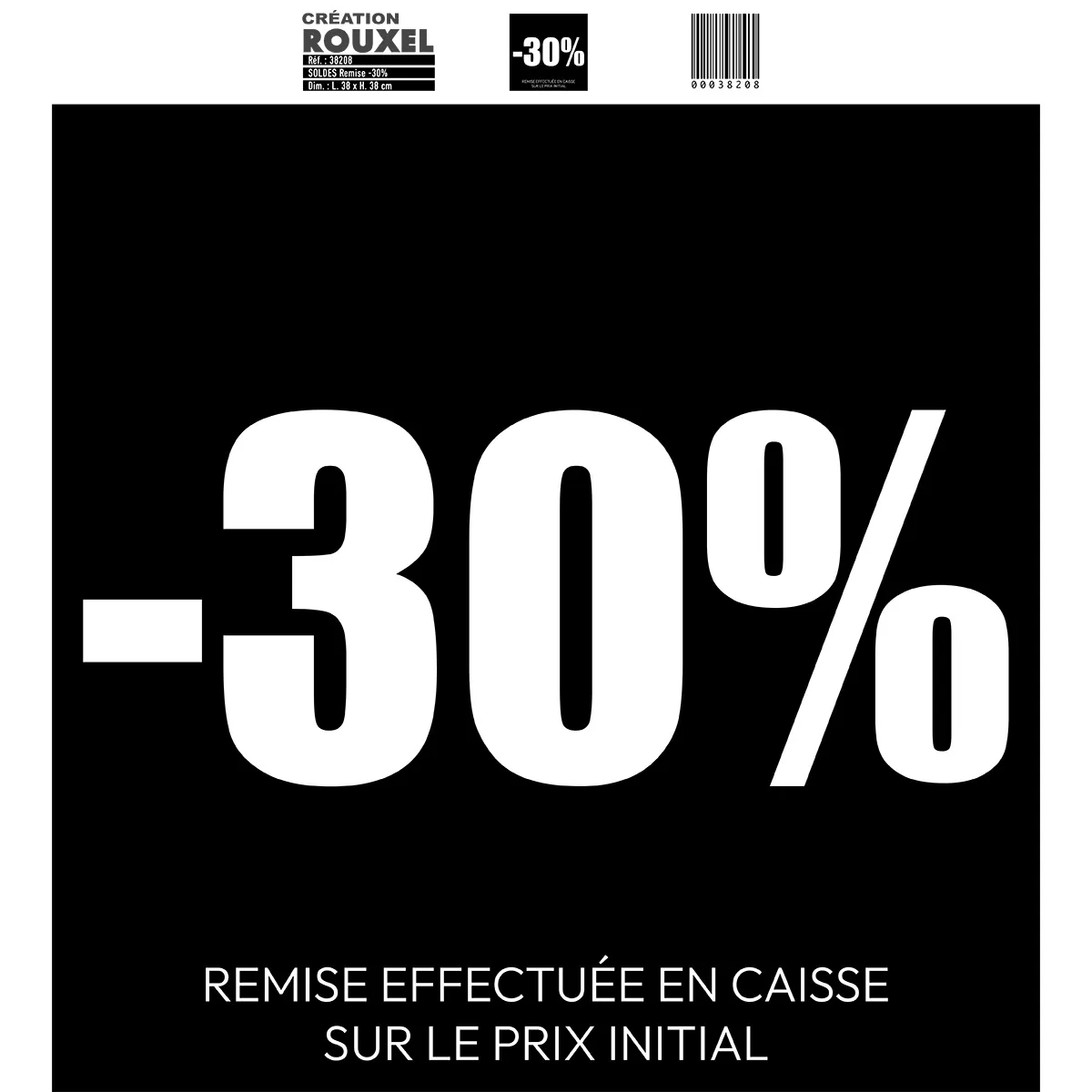 Affiche promo carrée -30% noir/blanc 38 x 38 cm - Affiche Soldes - Affiches Prix et Pourcentages