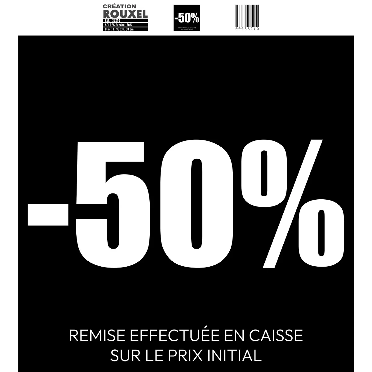 Affiche promo carrée -50% noir/blanc 38 x 38 cm - Affiche Soldes - Affiches Prix et Pourcentages