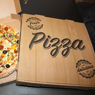 Boîte à pizza kraft brun 29 x 29 x 3,8 cm imitation bois – Carton 100 unités - Snacking