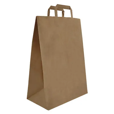 Sac kraft brun poignées plates 32 x 17 x 44 cm - Sac papier kraft - Paquet de 250 - Sacs kraft brun poignées plates