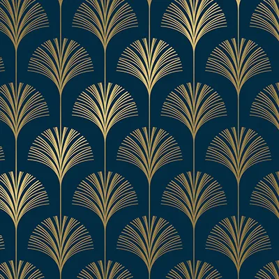 Papier cadeau Pampa couché blanc 70 cm x 50 m, bleu marine / or, 80 g/m² - Papier cadeaux couchés à motifs