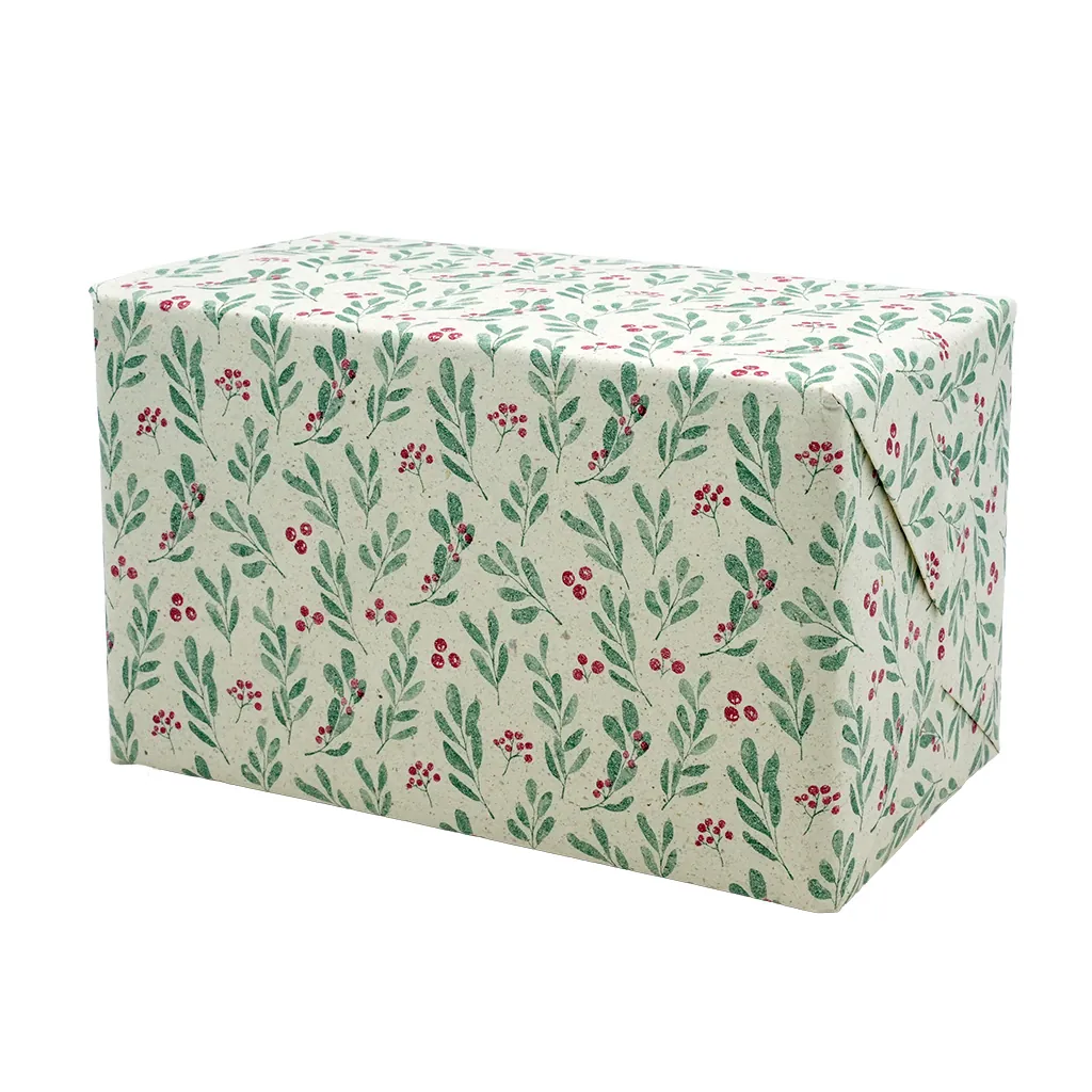 Papier cadeau herbe houx vert/rouge 70 cm x 25 m 65 g/m² – le rouleau - Papiers cadeaux kraft à motifs-4