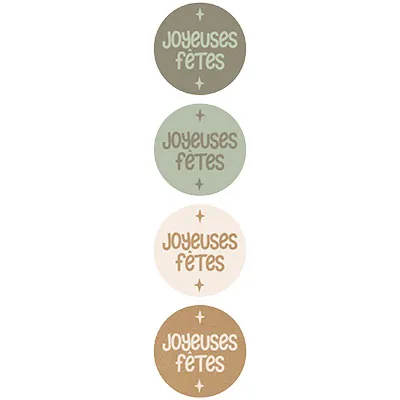 Assortiment étiquettes adhésives Joyeuses Fêtes ø 35 mm - Paquet de 500 - Étiquettes cadeaux adhésives
