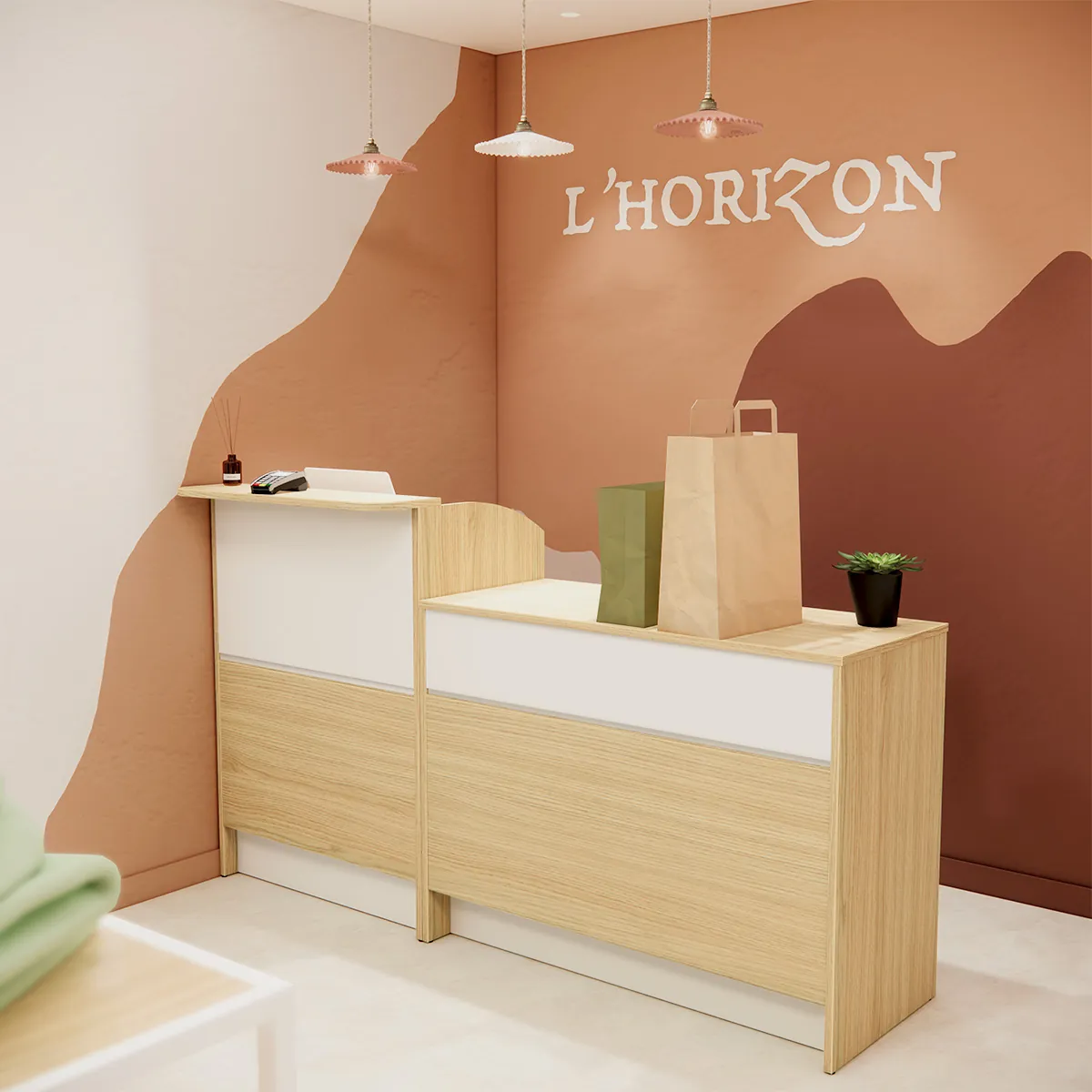 Comptoir magasin bois mélaminé Easy Chêne Vicenza / Blanc cristal - L 117 x H 88 cm - Comptoirs Easy-4