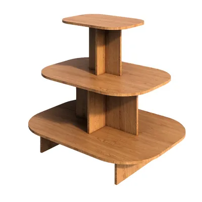 Présentoir ovale 3 niveaux - Podium de présentation chêne corbridge 120 x 90 x H 106 cm - Podiums