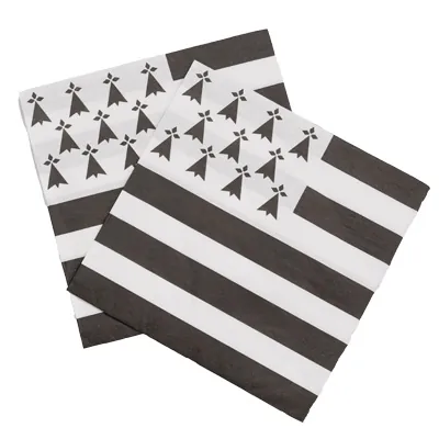 Serviette papier ouate Drapeau Breton Gwenn Ha Du 2 plis 40 x 40 cm - Serviette jetable - Serviette de table papier - Paquet de 50 - Serviettes jetables, Serviettes cocktails-1