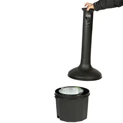 Cendrier extérieur sur pied 10 litres, plastique, noir, ø 35 x H 95 cm - Poubelles professionnelles-1