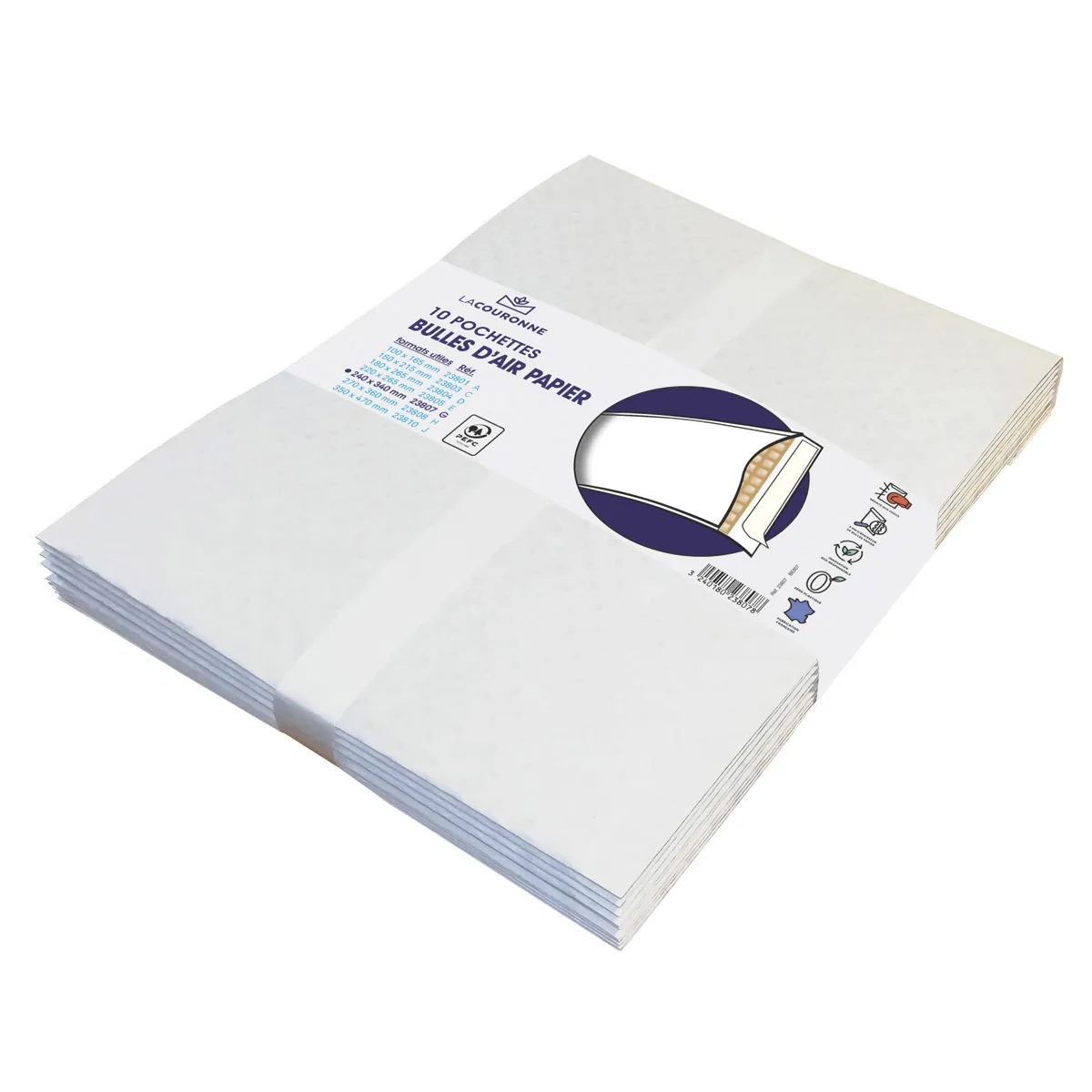 Pochettes matelassées à bulles kraft bi-couches 24 x 34 cm - Blanc - Paquet de 10 - Enveloppes à bulles-3