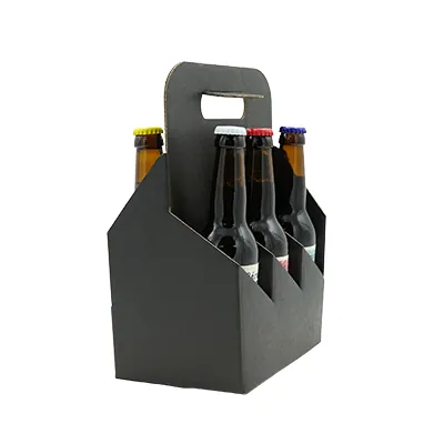 Porte-bouteilles carton kraft 6 bières Long Neck 33 cl noir 19,5 + 13 x 29 cm, paquet de 30 - Mètres de bières, Emballages pour bouteilles de bières-2