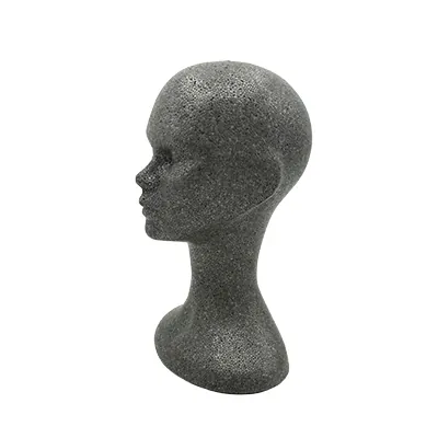 Tête de mannequin femme gris anthracite 54 cm polystyrène expansé - Têtes-1