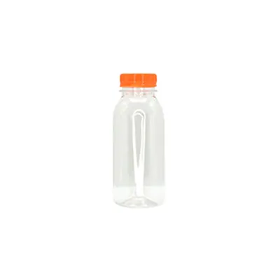 Bouteille ronde en plastique PET transparent avec bouchon orange 250 ml - Bouteilles et pots cylindriques