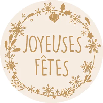 Étiquettes cadeaux adhésives Joyeuses Fêtes beige/brun 35mm - Étiquettes cadeaux adhésives