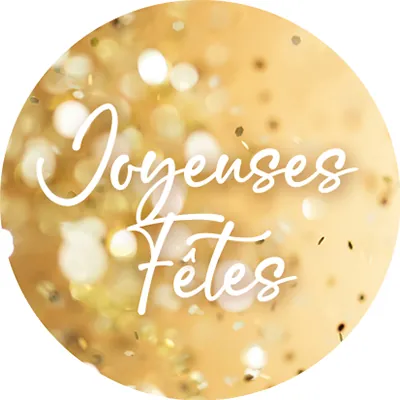 Étiquettes cadeaux adhésives rondes Joyeuses Fêtes paillettes or/blanc ø35 mm – Paquet de 500 - Étiquettes cadeaux adhésives