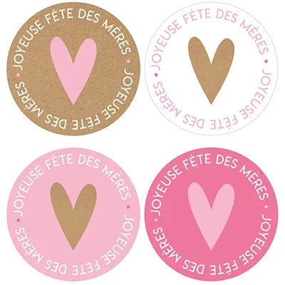 Etiquettes cadeaux Fête des Mères ø 35 mm, assortiment brun / rose / blanc - Boîte de 500 - Étiquettes cadeaux adhésives