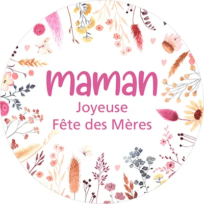 Étiquettes Fête des mères, étiquettes cadeaux Joyeuses Fête des Mères florales ø 65 mm - Étiquettes cadeaux adhésives