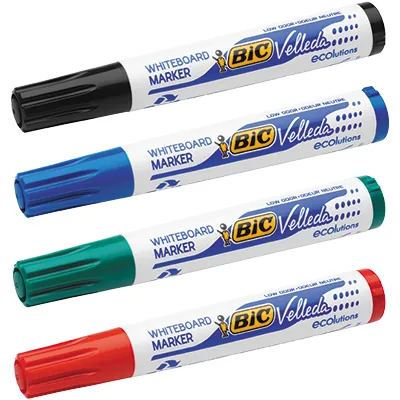 Marqueurs effaçables pour tableau blanc - BIC Velleda 1701 Ecolutions (Noir/Bleu/Rouge/Vert) - Pointe ogive - Étui de 4 - Marqueurs