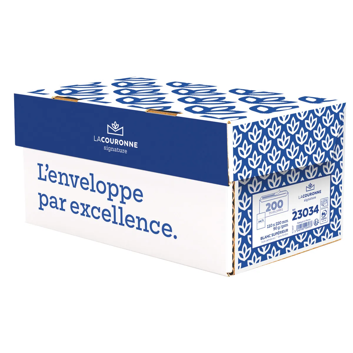 Enveloppe blanche DL 110 x 220 mm 90g sans fenêtre La Couronne - Boîte de 200 - Enveloppes blanches-1