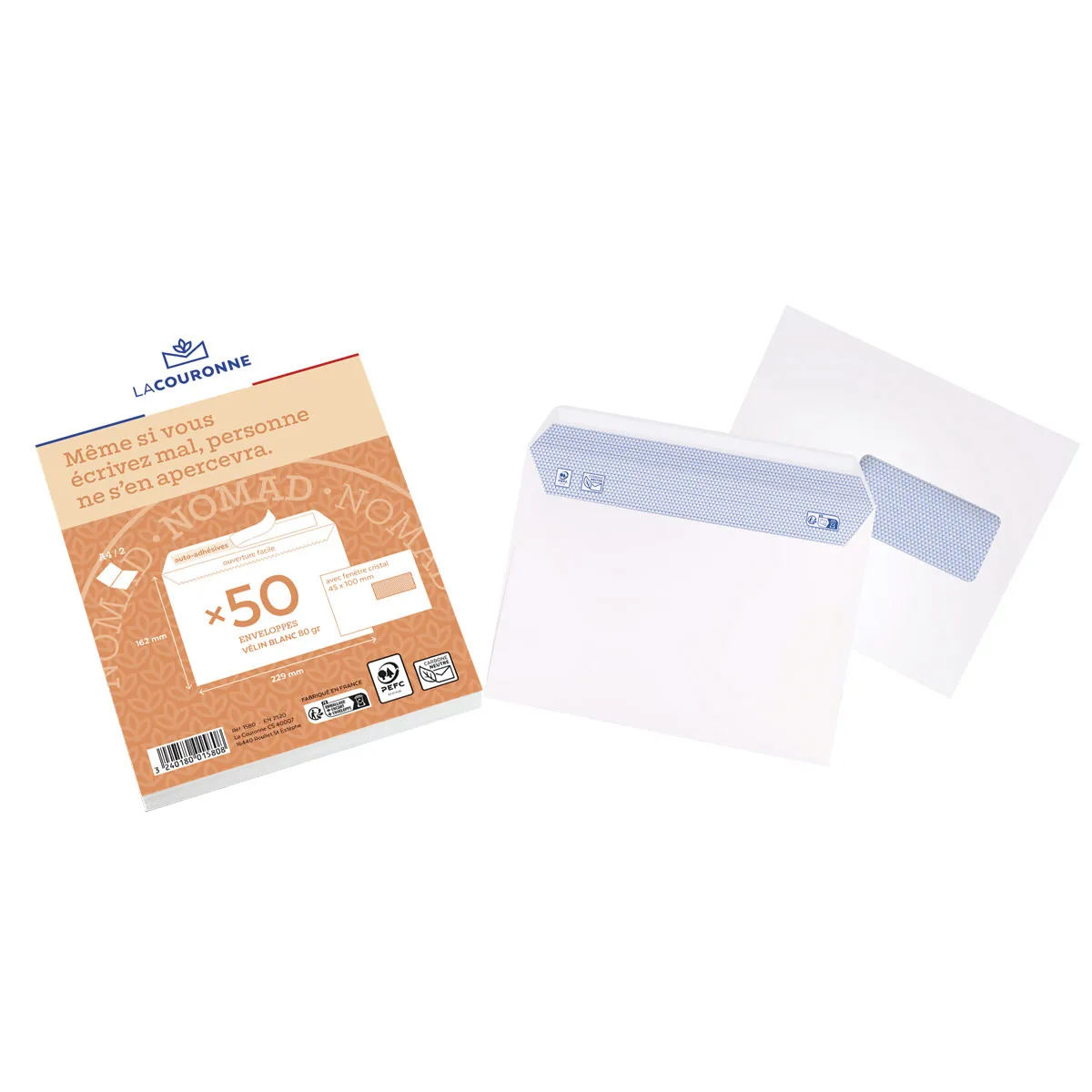Enveloppe C5 blanche avec fenêtre La Couronne Nomad 162 x 229 mm 80g – Paquet de 50 - Enveloppes blanches-1