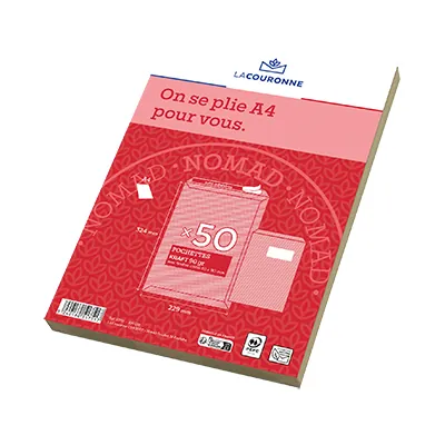 Pochette C4 kraft brun avec fenêtre La Couronne Nomad 229 x 324 mm 90g – Paquet de 50 - Pochettes kraft