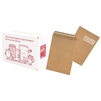 Pochette C4 kraft brun avec fenêtre La Couronne Admin 229 x 324 mm 90g – Boîte de 250 - Pochettes kraft