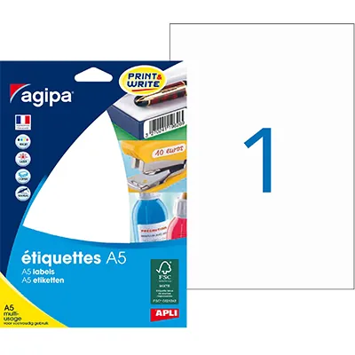 Étiquettes adhésives blanches multi-usages Apli Agipa 210x148mm (Format A5) - Paquet de 16 - Étiquettes adhésives neutres-1