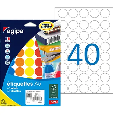 Gommettes rondes adhésives Ø 24mm - 5 couleurs assorties - Paquet de 280 - Gommettes de couleur-1