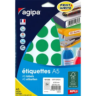 Gommettes rondes adhésives vertes Ø 30mm - Paquet de 240 - Gommettes de couleur