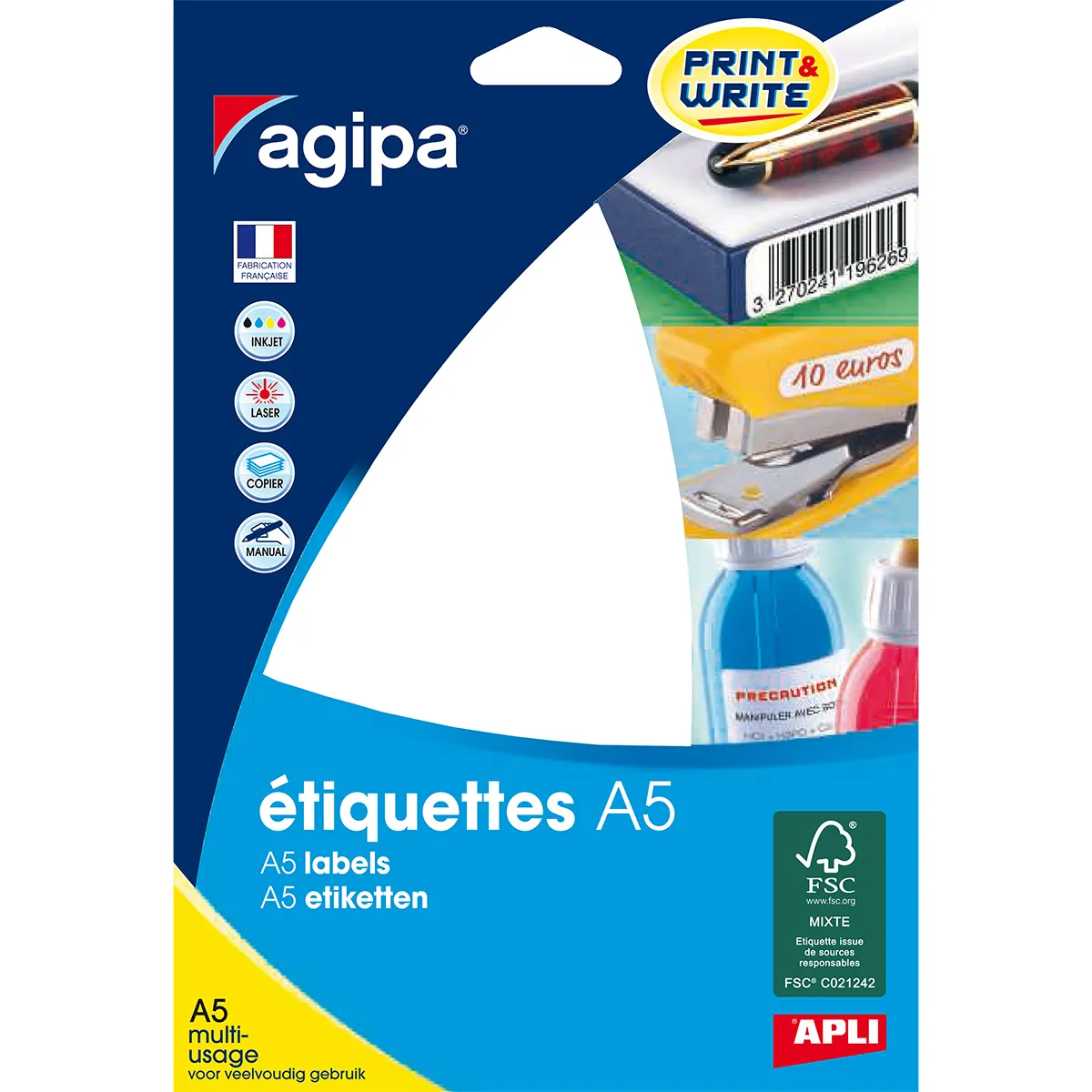 Mini-étiquettes adhésives blanches Apli Agipa 12x18,3mm - Planche A5 - Paquet de 1792 - Étiquettes adhésives neutres-1