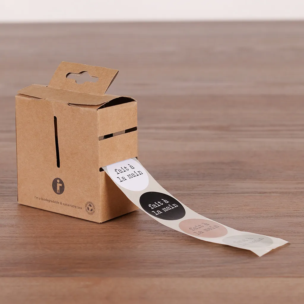 Étiquettes cadeaux adhésives rondes combi Fait à la main brun/noir/vert/blanc ø35 mm – Paquet de 500 - Étiquettes cadeaux adhésives-2