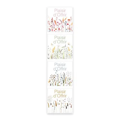 Étiquettes cadeaux adhésives carrées combi Plaisir d’offrir fleurs séchées blanc/rose pastel/vert pastel 35 x 35 mm – Paquet de 500 - Étiquettes cadeaux adhésives