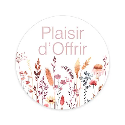 Étiquettes cadeaux adhésives rondes Plaisir d’Offrir fleurs séchées pastel rose ø65 mm – Paquet de 200 - Étiquettes cadeaux adhésives