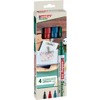 Marqueurs permanents Edding E-25 EcoLine recyclés – Pointe fine 1 mm – Paquet de 4 - Marqueurs