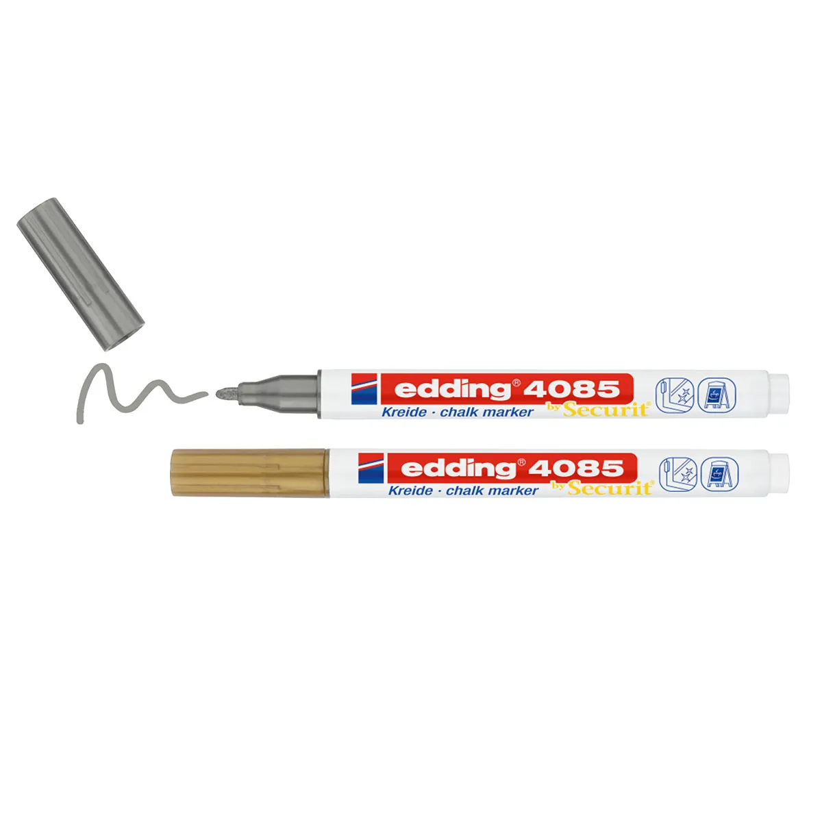 Marqueurs craie or & argent liquide Edding 4085 – Pointe ronde 1–2 mm – Paquet de 2 - Marqueurs-3