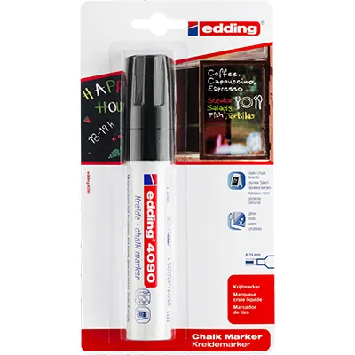 Marqueur craie noir liquide Edding 4090 – Pointe large biseautée 4–15 mm - Marqueurs
