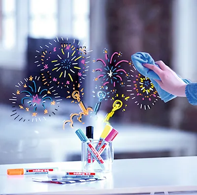 4 Marqueurs pour verre Edding 95 assortis foncés – Noir, bleu clair, rose, orange - Marqueurs-1