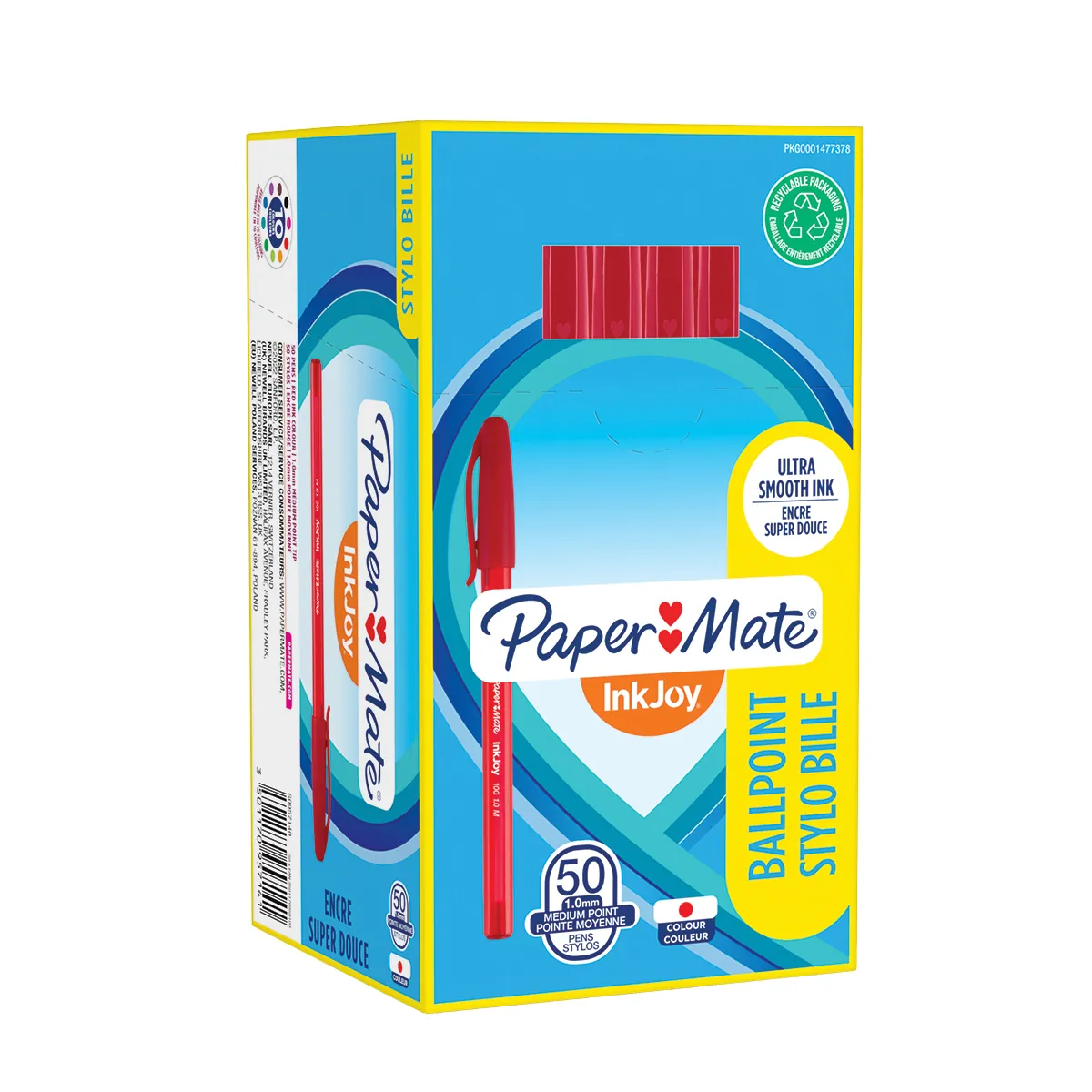 Stylo bille Paper Mate InkJoy 100 pointe moyenne 1,0 mm, Rouge – Lot de 50 - Stylos billes-3