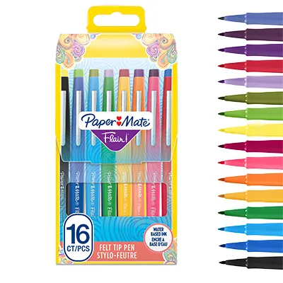 Pochette 16 Stylos feutres Paper Mate Flair pointe moyenne 0,7 mm - Feutres coloriage - Stylos feutres