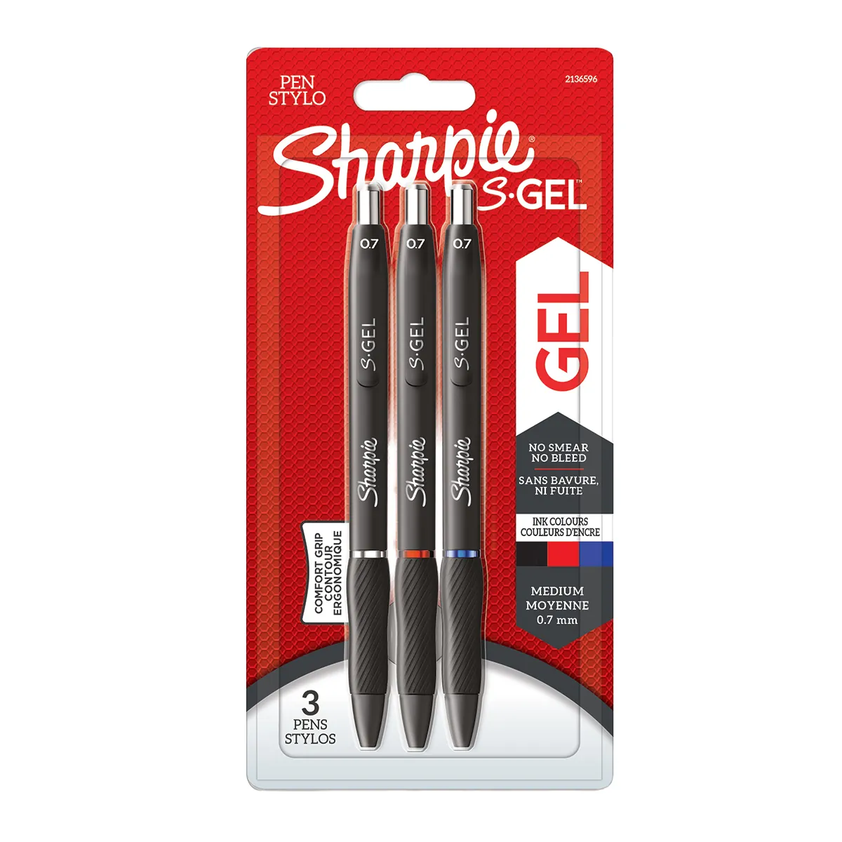 Stylos gel Noir/Bleu/Rouge Sharpie S-Gel Rétractables pointe 0.7mm - Lot de 3 - Stylos billes-7