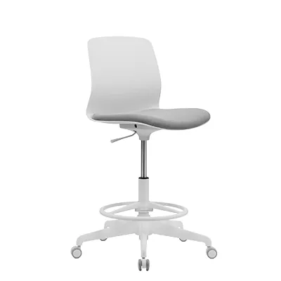 Siège assis-debout design Oslo blanc, polyuréthane, assise tissu, repose-pieds réglable, 135kg - Sièges de caisse