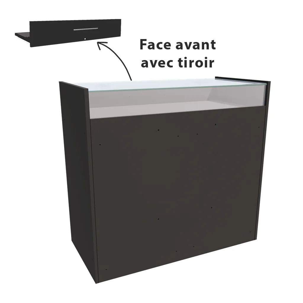 Comptoir vitrine noir 3 tablettes + 1 séparation 109,5 x 53 x H 102,5 cm - Comptoirs Boutique-2
